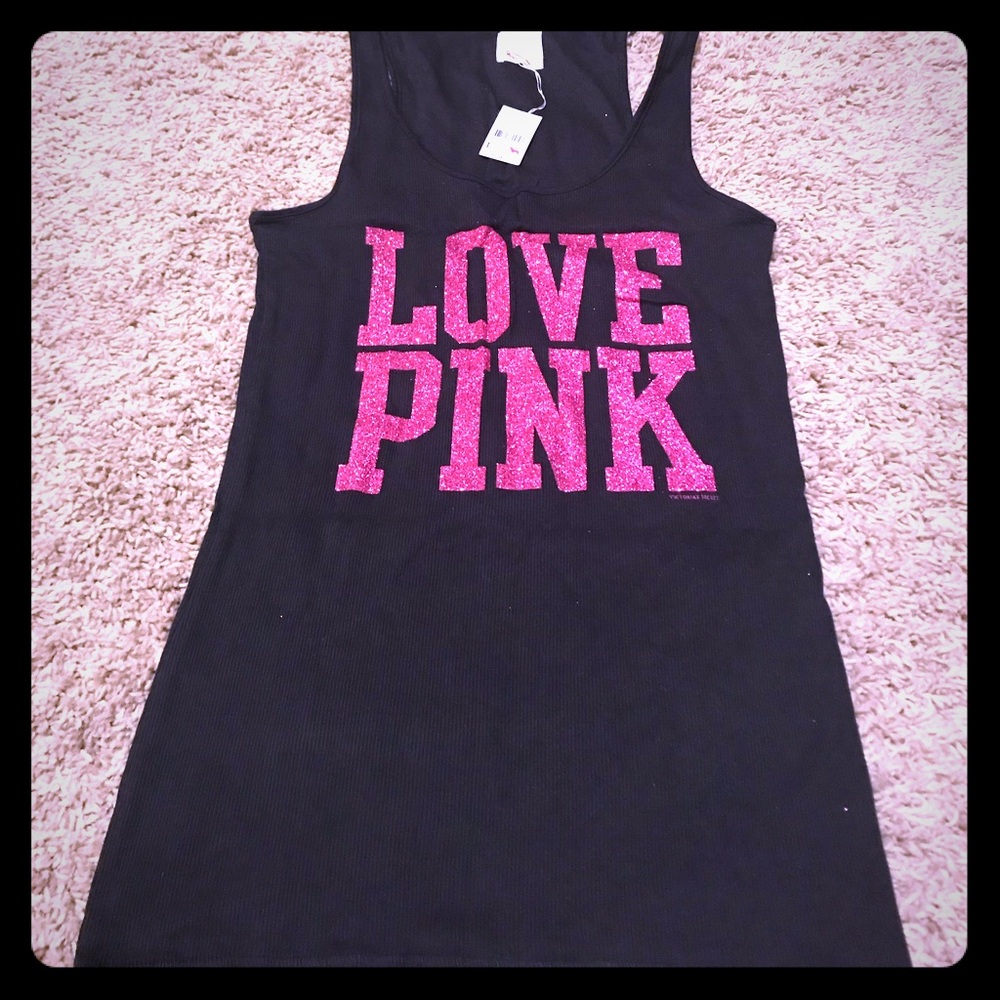 Pink by VS glitter ribbed tank top/sleep shirt